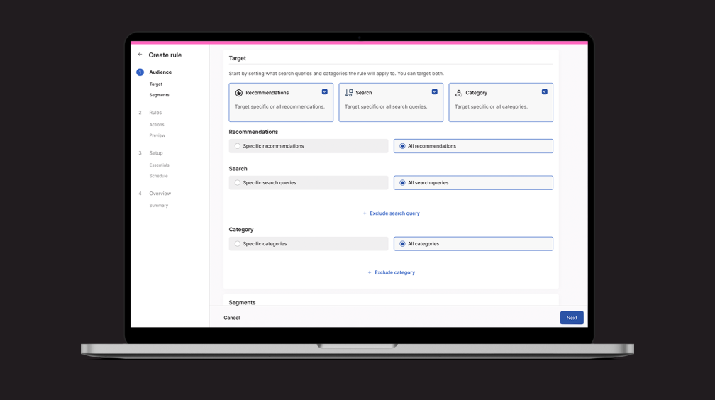 Drive KPI-aligned merchandising across Search, Category, and Recos—all from one UI thumbnail