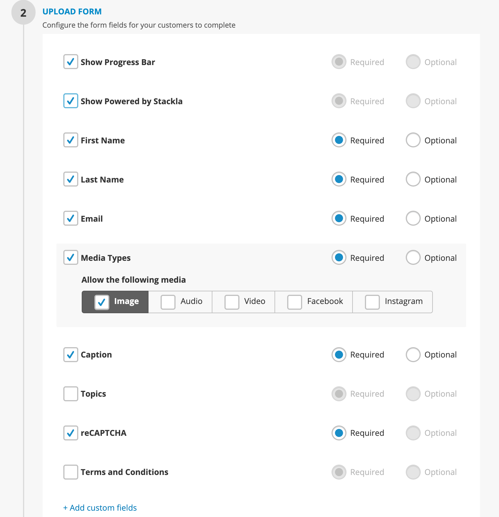 Stackla Direct Uploader form configuration