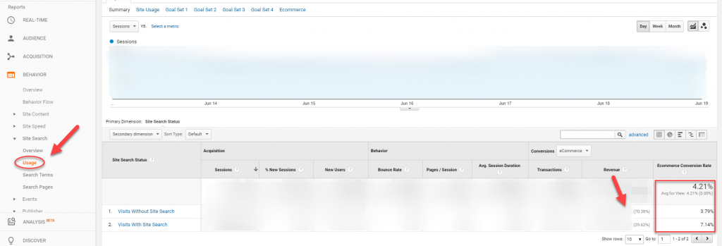 Ecommerce site search Google Analytics setup and revenue