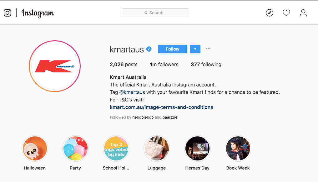 K Mart Australia instagram account
