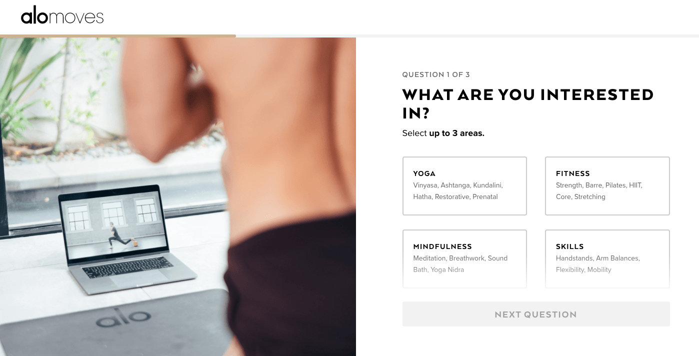 Alo Moves survey for content personalization