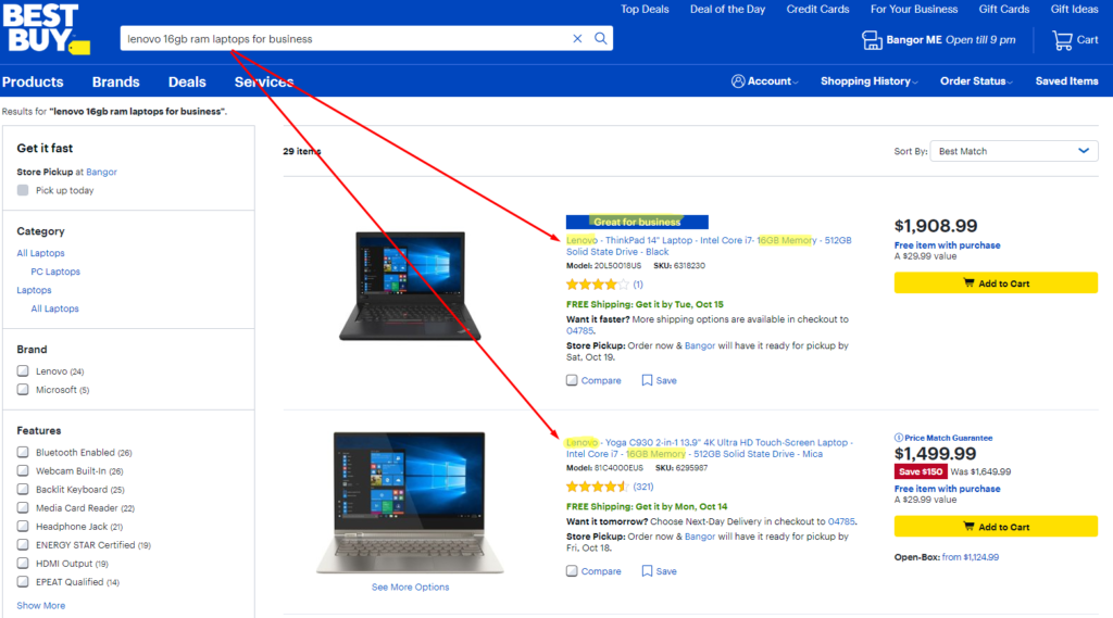 Bestbuy eComemrce site search best preactice