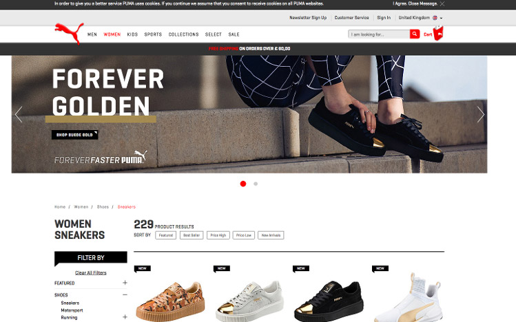 Puma multiple sorting options