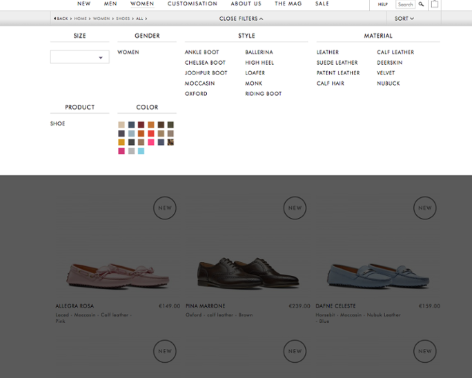 Scarosso filtering and sorting top of page