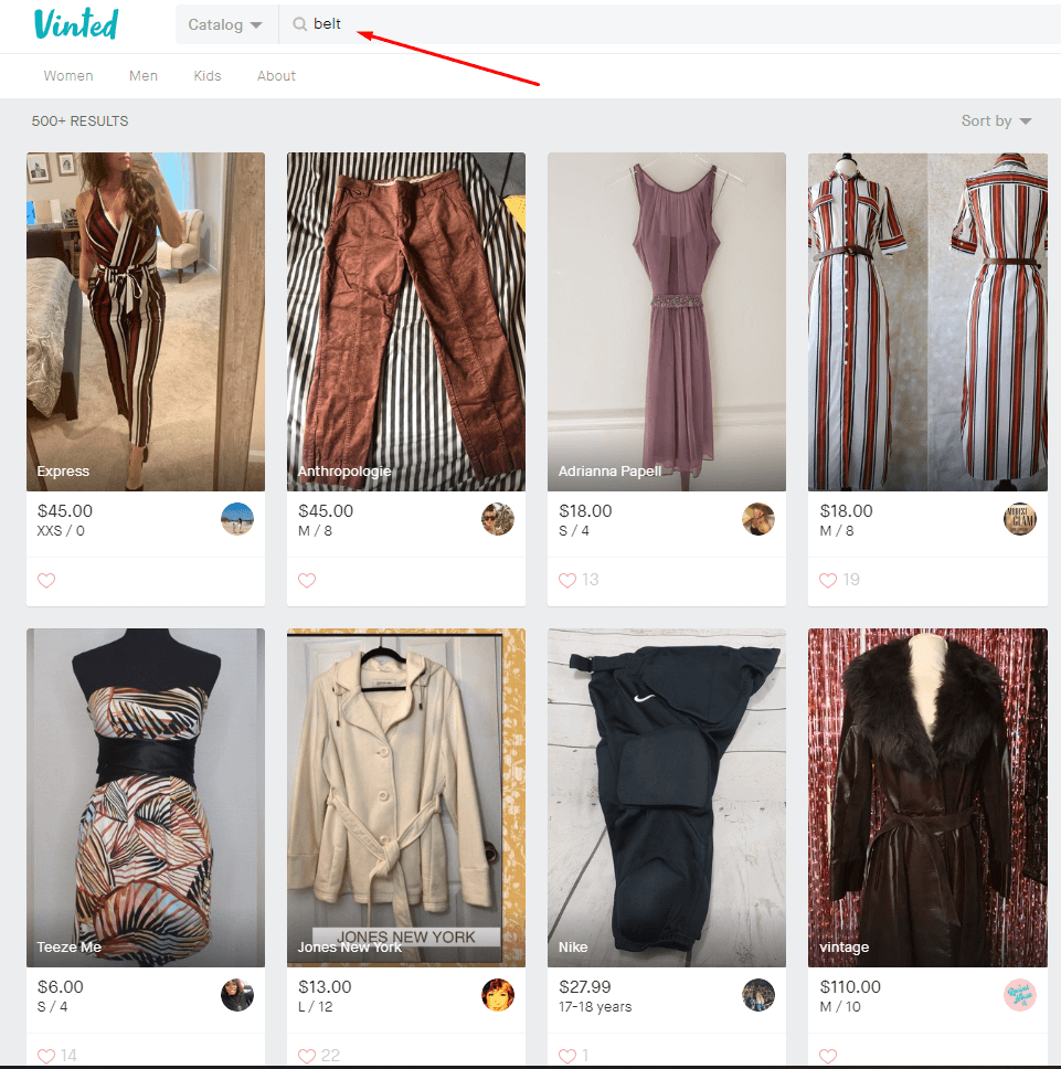Vinted site search