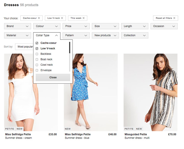Zalandao fashion specific filtering
